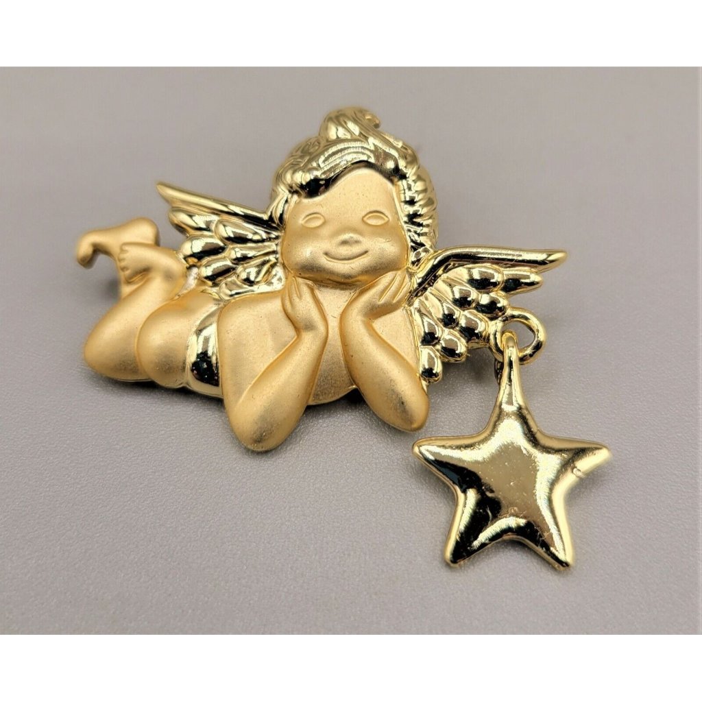 Angel With Hanging Star Brooch Polished And Matte Finish Christmas Pin Ajc 15$